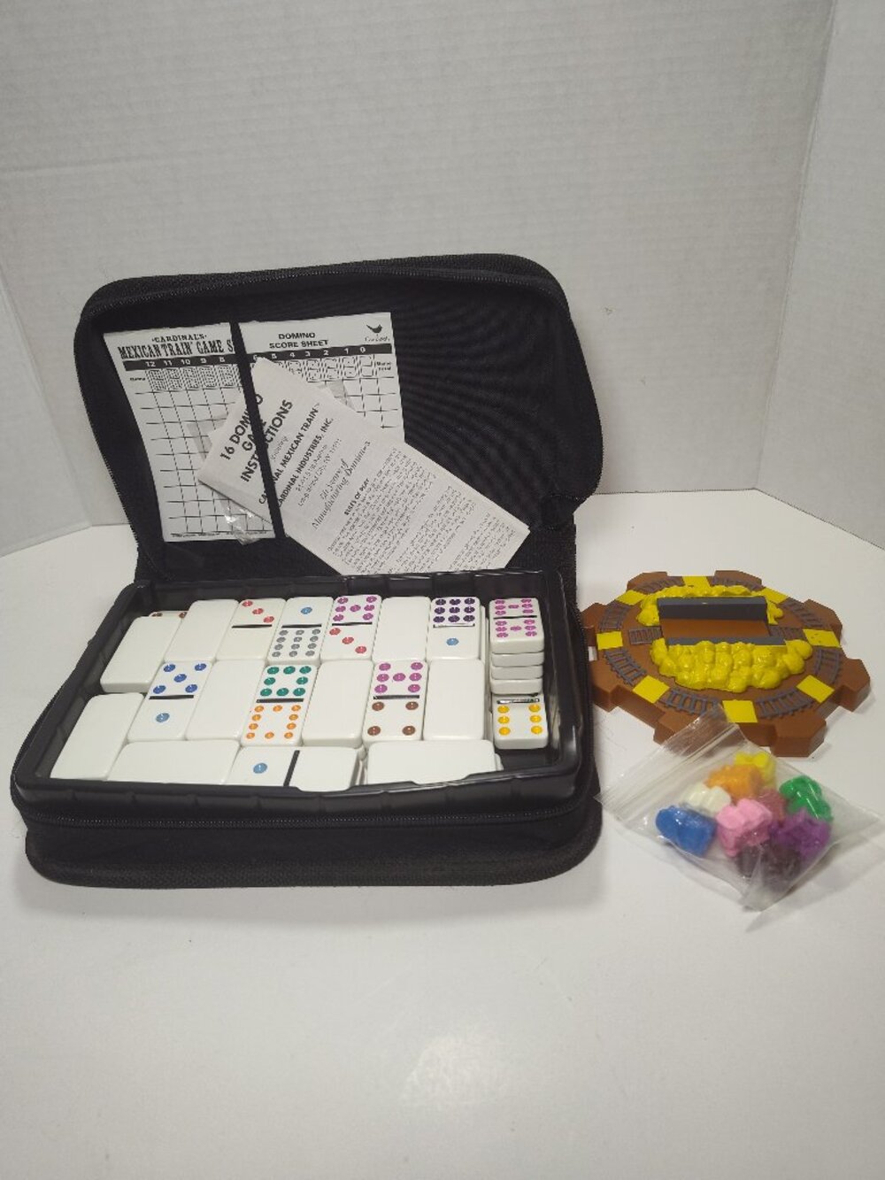 Cardinal Mexican Train Domino Game 16 Games Double Twelve Dominoes Case Toot